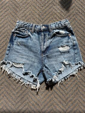 wild fable Light Blue Distressed High-Rise Denim Shorts